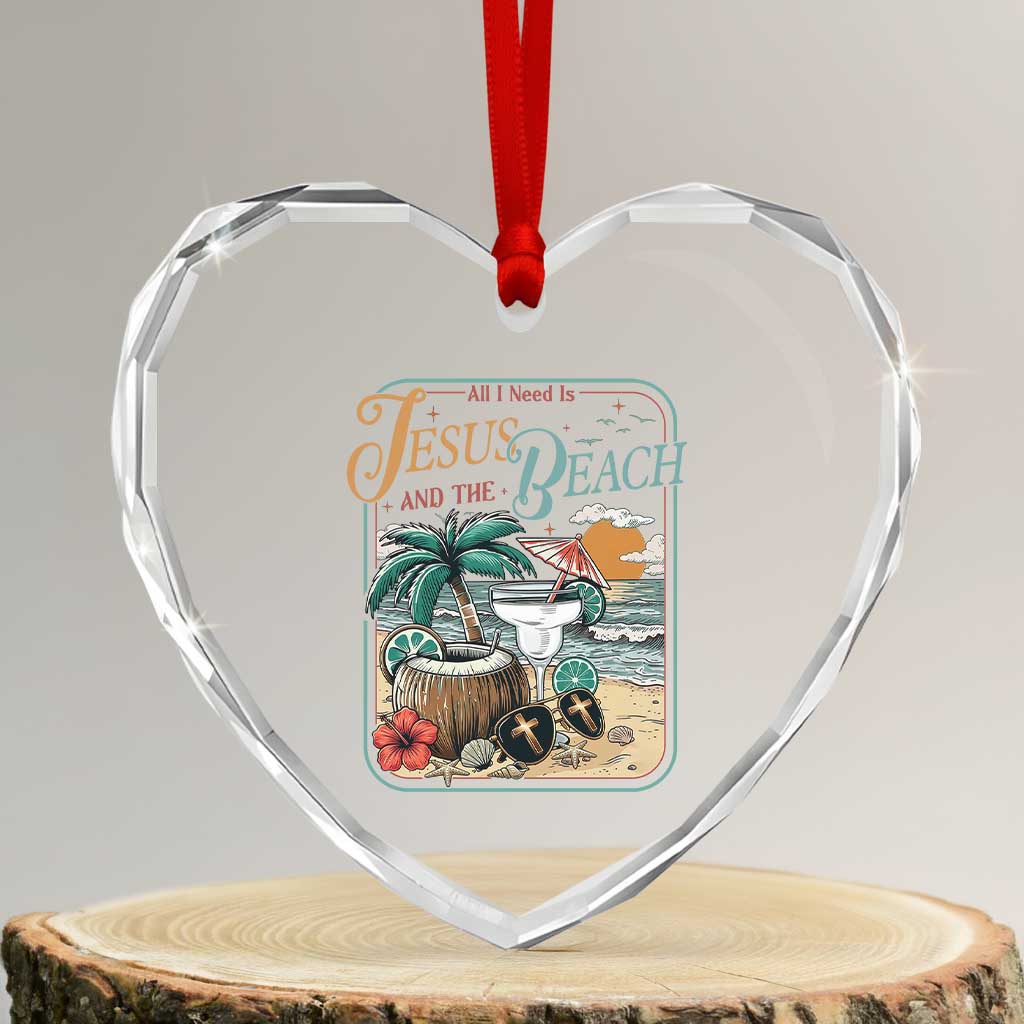 Funny Christian Beach Gift Heart Crystal Glass Ornament All I Need Is Jesus And The Beach