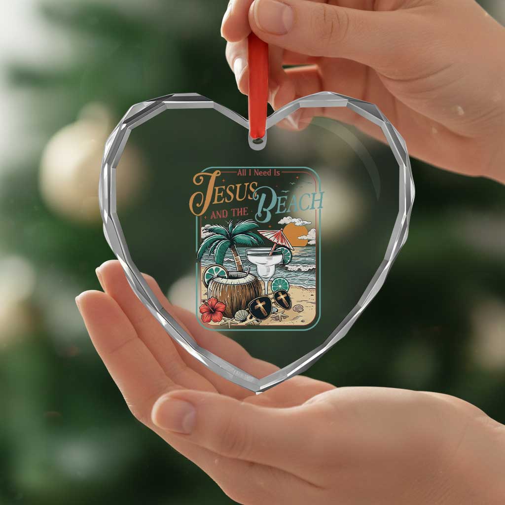 Funny Christian Beach Gift Heart Crystal Glass Ornament All I Need Is Jesus And The Beach