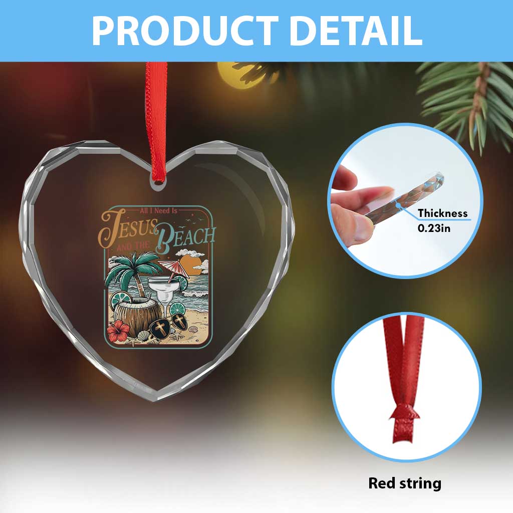 Funny Christian Beach Gift Heart Crystal Glass Ornament All I Need Is Jesus And The Beach