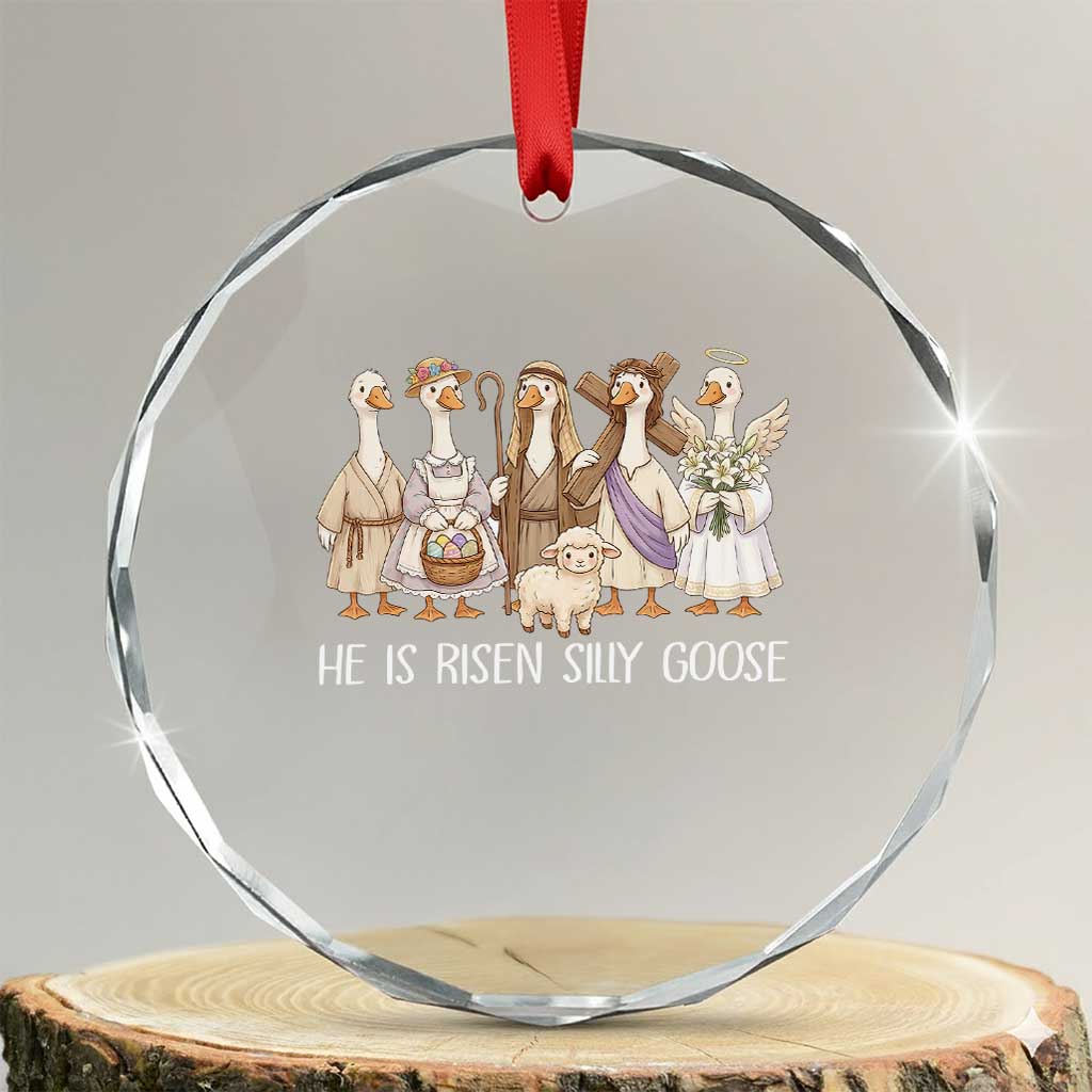 Funny Christian Easter He Is Risen Silly Goose Crystal Glass Ornament Cute Faith-Based Geese Parody Gift with Jesus