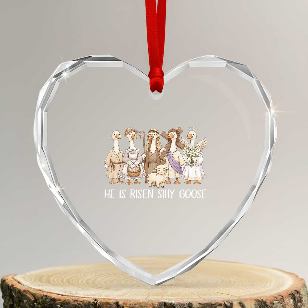 Funny Christian Easter He Is Risen Silly Goose Heart Crystal Glass Ornament Cute Faith-Based Geese Parody Gift with Jesus