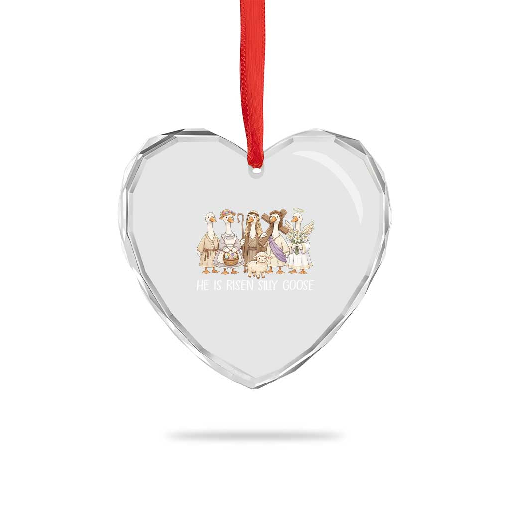Funny Christian Easter He Is Risen Silly Goose Heart Crystal Glass Ornament Cute Faith-Based Geese Parody Gift with Jesus