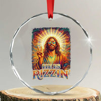 Funny Christian Easter He Is Rizzin Crystal Glass Ornament Trendy Jesus Humor with Sunglasses Faith Based Meme Gift