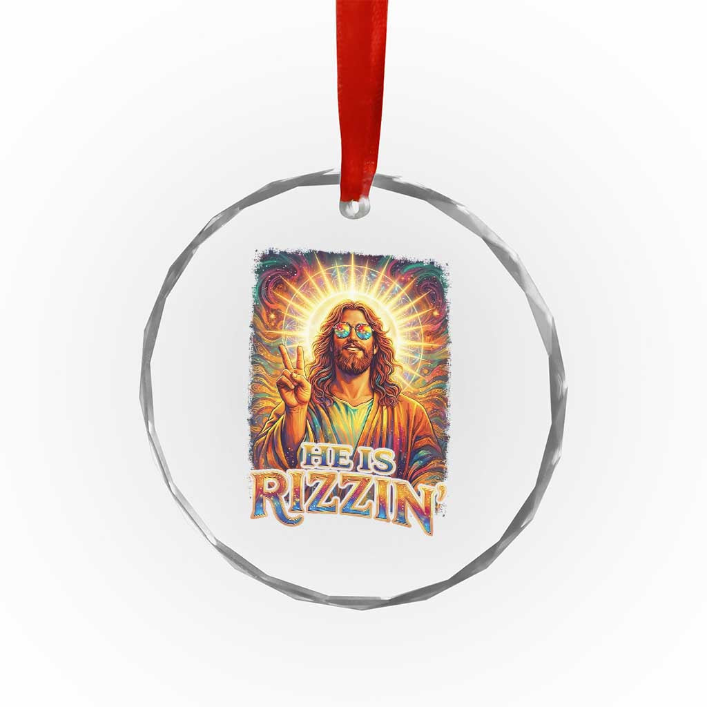 Funny Christian Easter He Is Rizzin Crystal Glass Ornament Trendy Jesus Humor with Sunglasses Faith Based Meme Gift