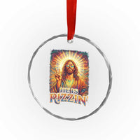Funny Christian Easter He Is Rizzin Crystal Glass Ornament Trendy Jesus Humor with Sunglasses Faith Based Meme Gift