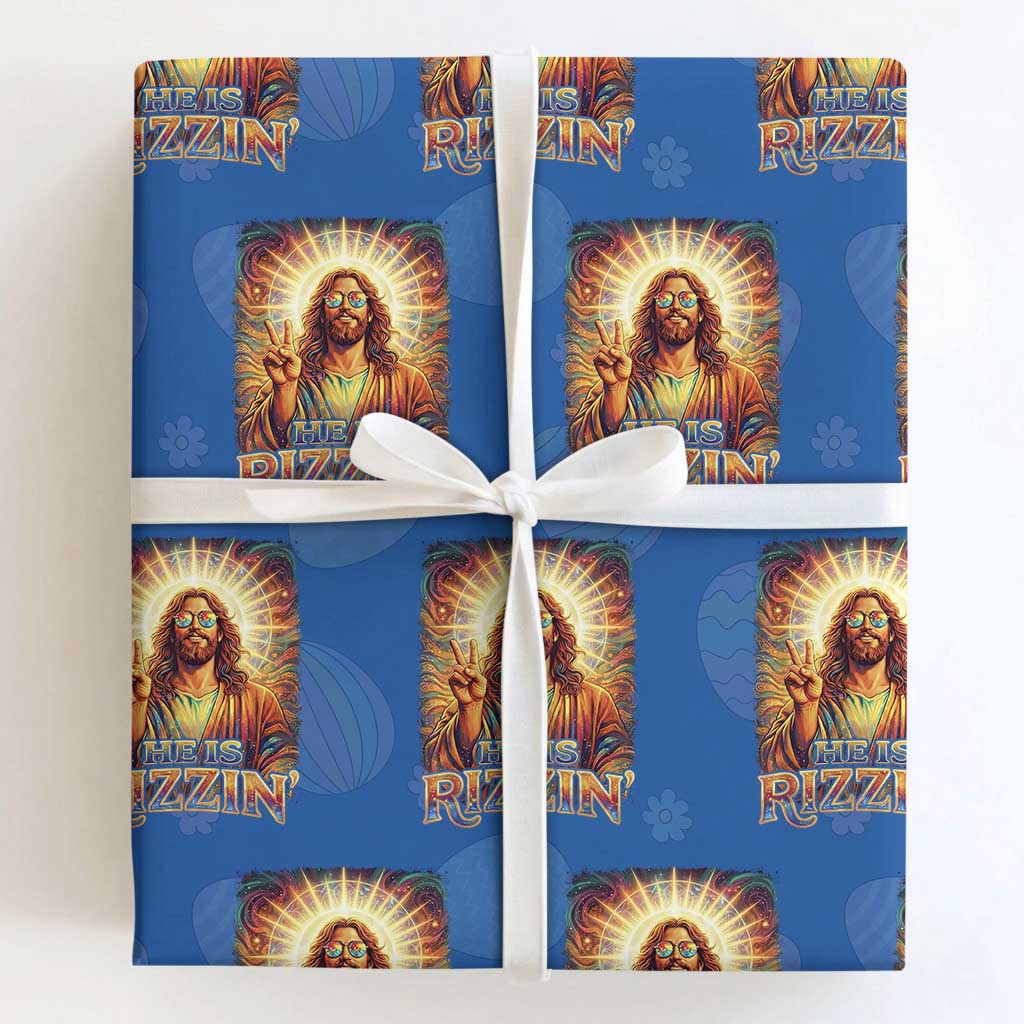 Funny Christian Easter He Is Rizzin Wrapping Paper Roll Trendy Jesus Humor with Sunglasses Faith Based Meme Gift