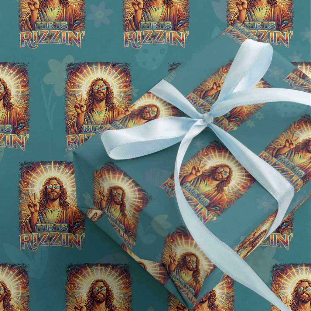 Funny Christian Easter He Is Rizzin Wrapping Paper Roll Trendy Jesus Humor with Sunglasses Faith Based Meme Gift