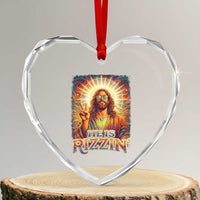 Funny Christian Easter He Is Rizzin Heart Crystal Glass Ornament Trendy Jesus Humor with Sunglasses Faith Based Meme Gift
