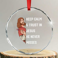 Funny Christian Faith Darts Player Gift Crystal Glass Ornament Keep Calm And Trust In Jesus He Never Misses - Wonder Print Shop