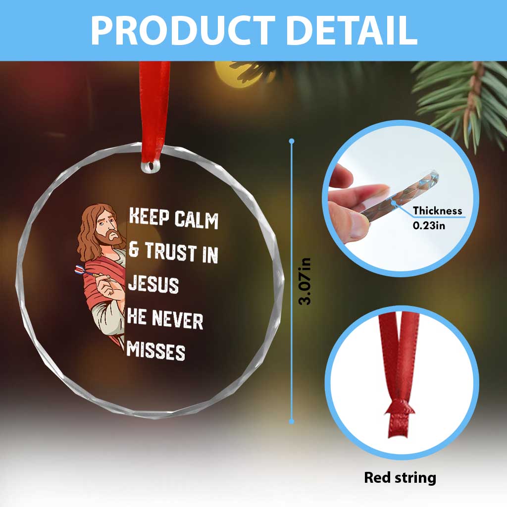Funny Christian Faith Darts Player Gift Crystal Glass Ornament Keep Calm And Trust In Jesus He Never Misses - Wonder Print Shop