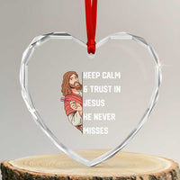 Funny Christian Faith Darts Player Gift Heart Crystal Glass Ornament Keep Calm And Trust In Jesus He Never Misses - Wonder Print Shop