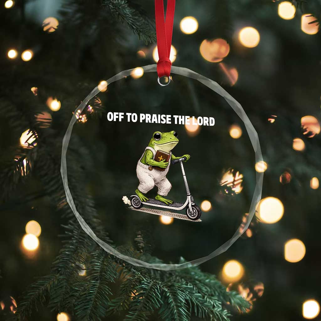 Funny Christian Frog Crystal Glass Ornament Off To Praise The Lord