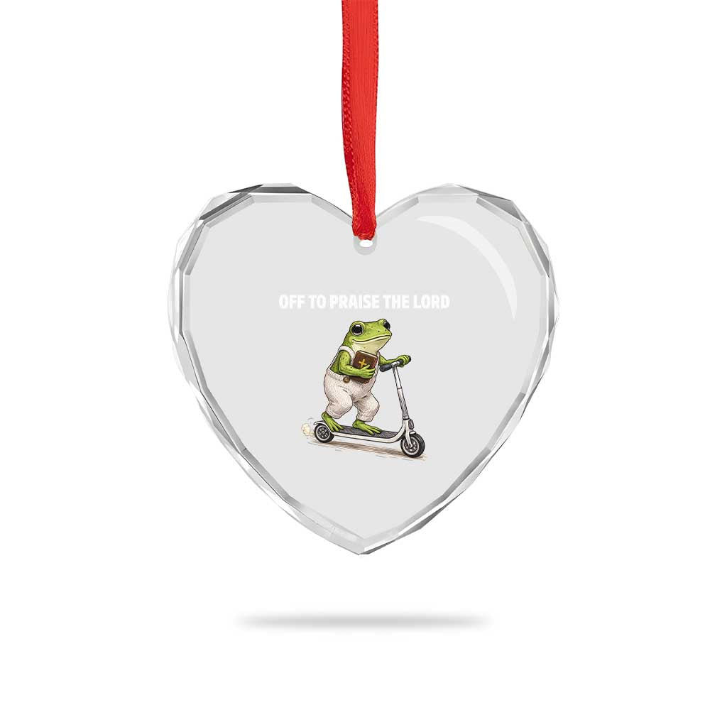 Funny Christian Frog Heart Crystal Glass Ornament Off To Praise The Lord