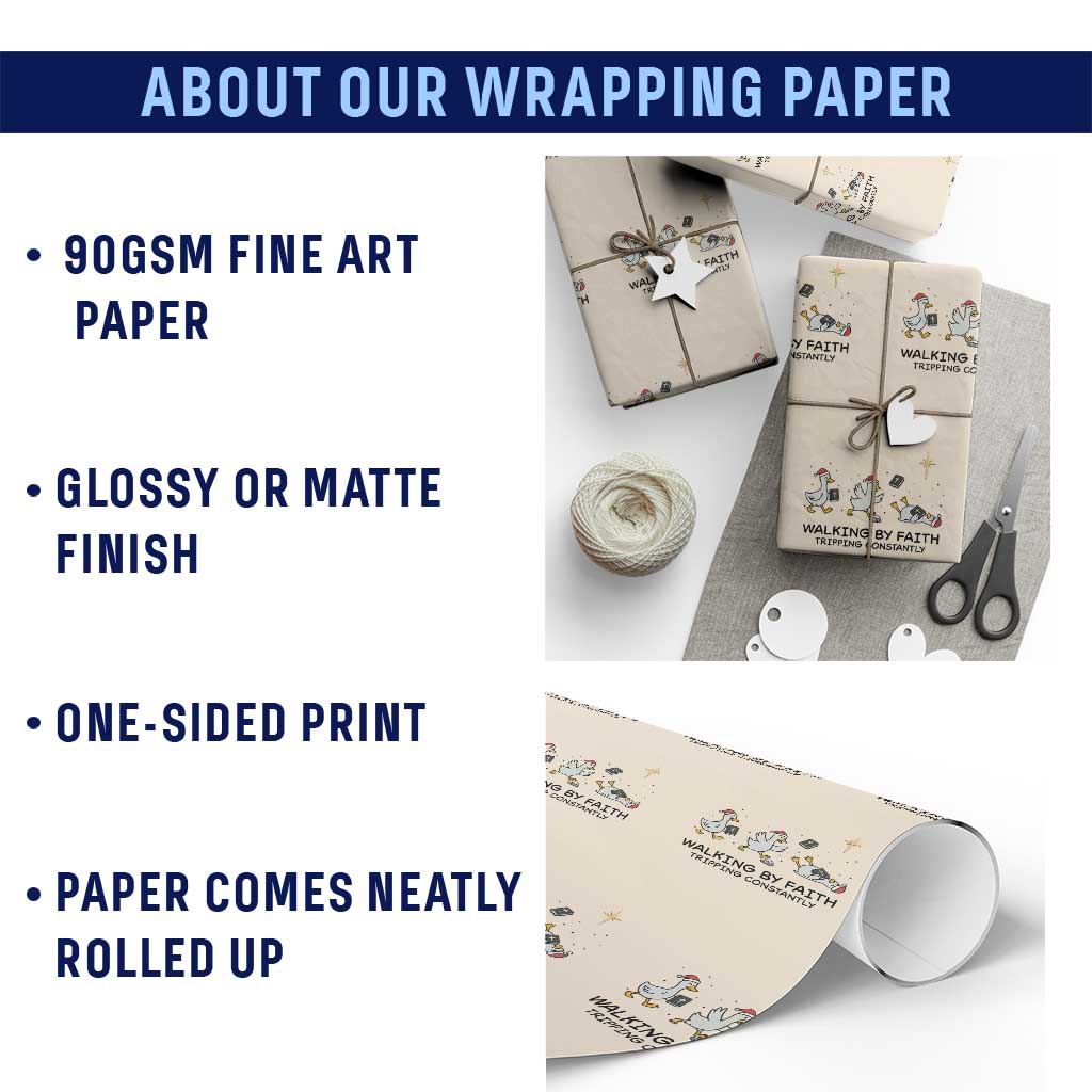 Funny Christian Goose Christmas Wrapping Paper Roll Walking By Faith Tripping Constantly - Wonder Print Shop
