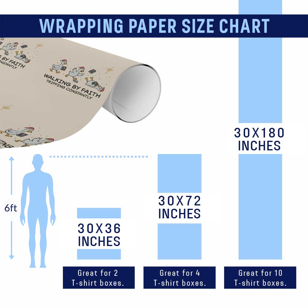 Funny Christian Goose Christmas Wrapping Paper Roll Walking By Faith Tripping Constantly - Wonder Print Shop