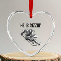 Funny Christian Ice Hockey Lover Gift Heart Crystal Glass Ornament He Is Rizzin - Wonder Print Shop