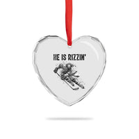 Funny Christian Ice Hockey Lover Gift Heart Crystal Glass Ornament He Is Rizzin - Wonder Print Shop