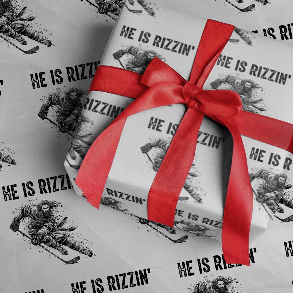 Funny Christian Ice Hockey Lover Gift Wrapping Paper Roll He Is Rizzin - Wonder Print Shop