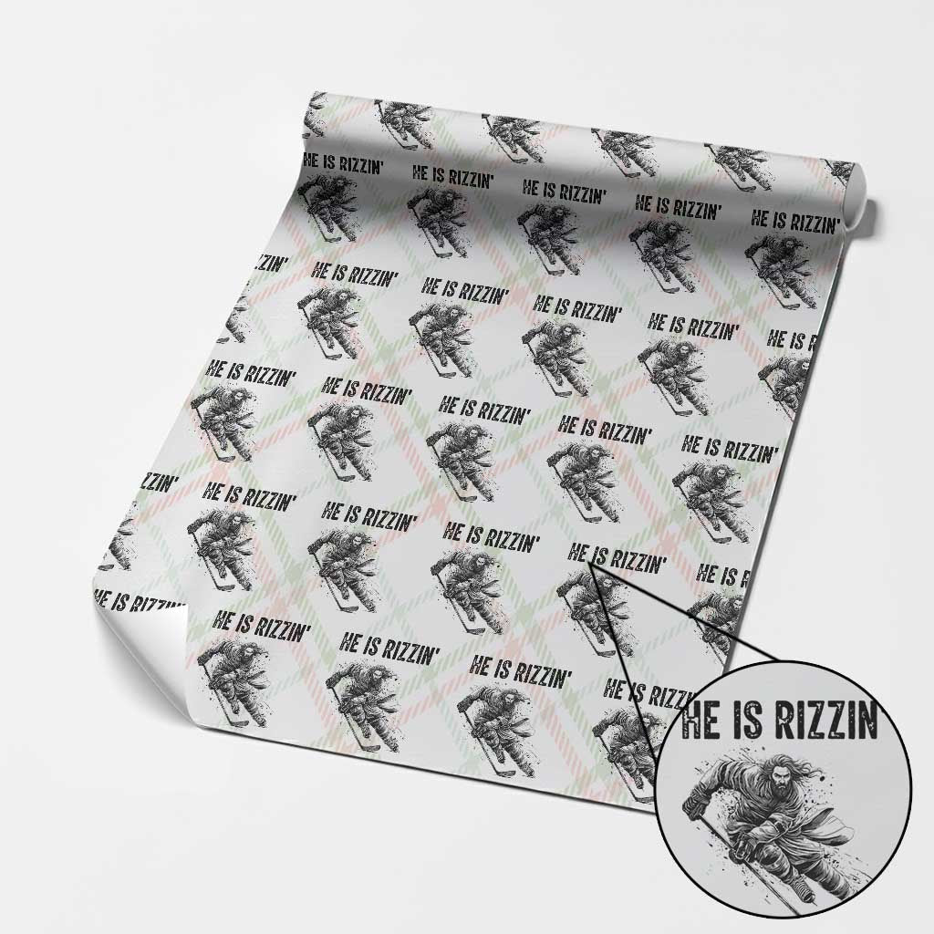 Funny Christian Ice Hockey Lover Gift Wrapping Paper Roll He Is Rizzin - Wonder Print Shop