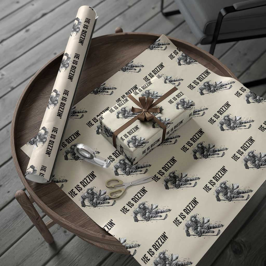 Funny Christian Ice Hockey Lover Gift Wrapping Paper Roll He Is Rizzin - Wonder Print Shop
