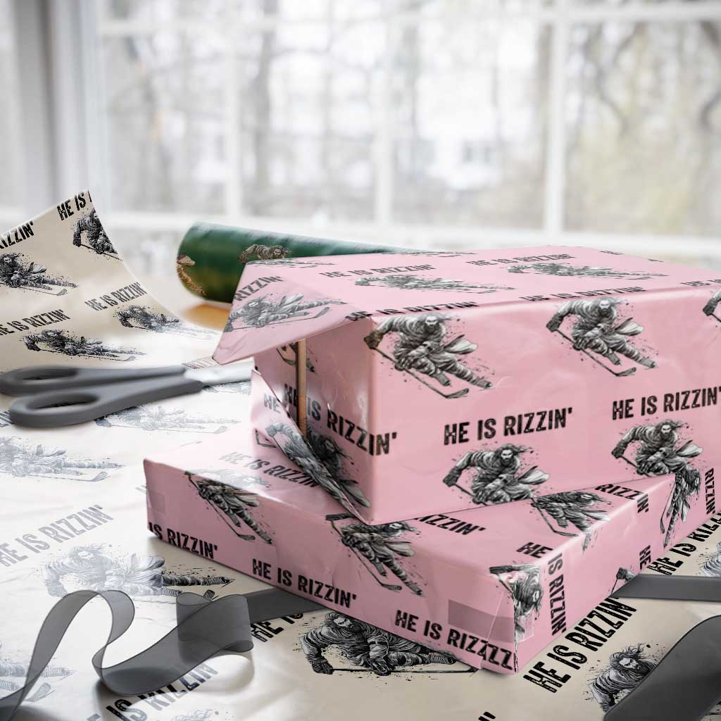 Funny Christian Ice Hockey Lover Gift Wrapping Paper Roll He Is Rizzin - Wonder Print Shop