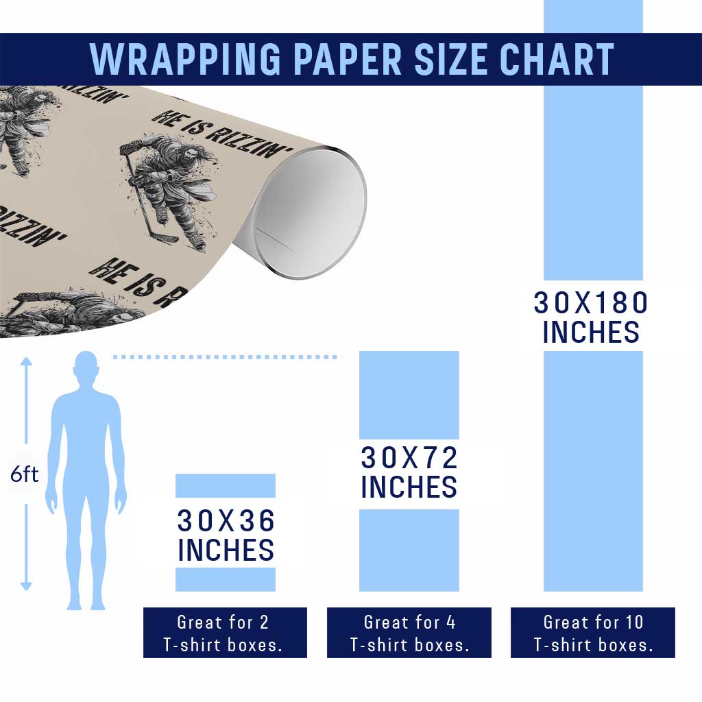 Funny Christian Ice Hockey Lover Gift Wrapping Paper Roll He Is Rizzin - Wonder Print Shop