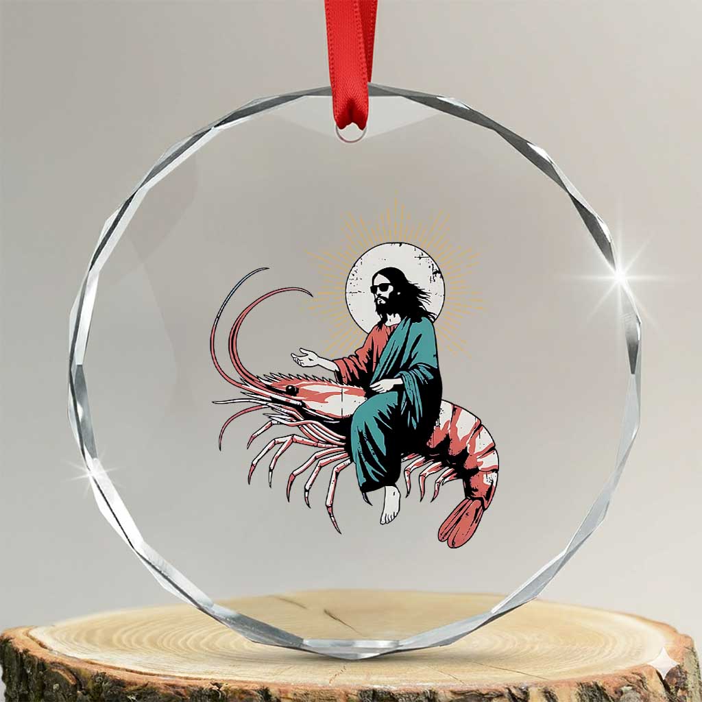 Funny Christian Prawn Crystal Glass Ornament Retro Jesus Riding A Shrimp Meme - Wonder Print Shop