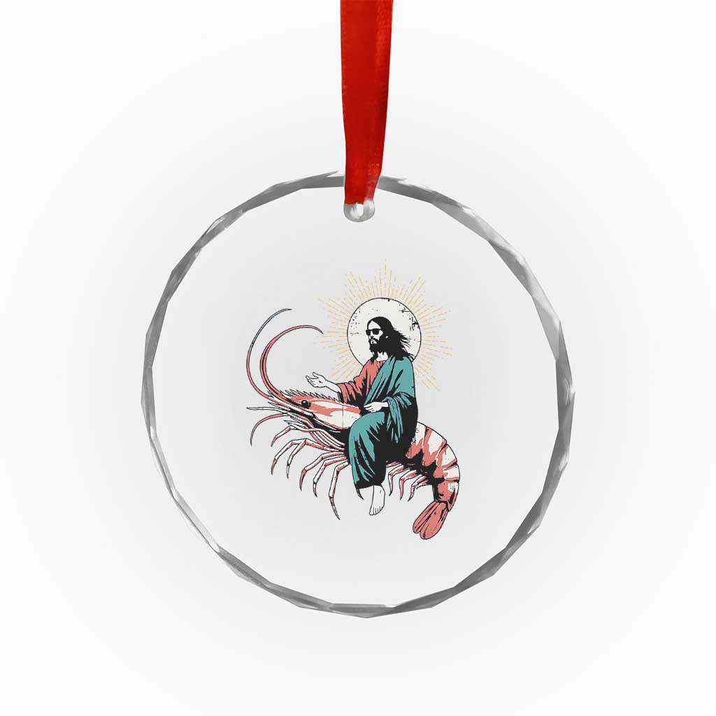 Funny Christian Prawn Crystal Glass Ornament Retro Jesus Riding A Shrimp Meme - Wonder Print Shop