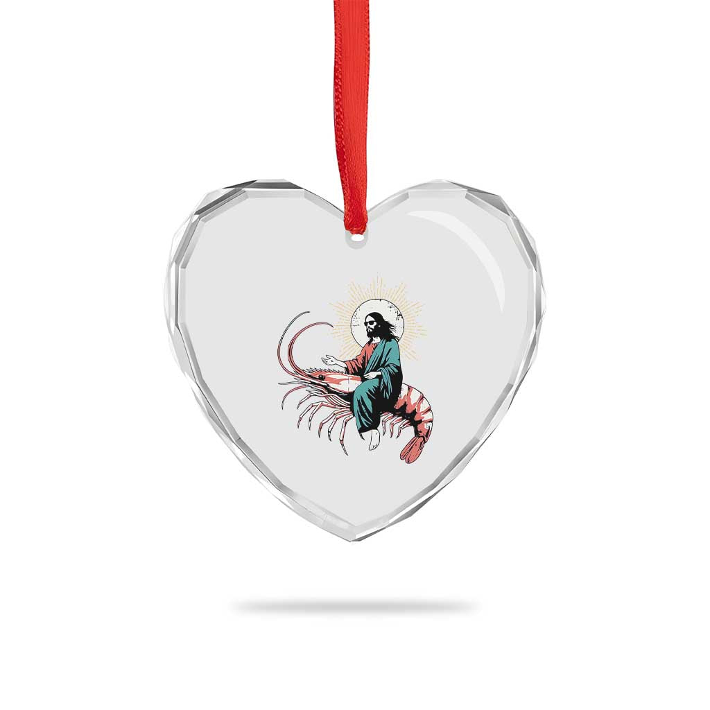 Funny Christian Prawn Heart Crystal Glass Ornament Retro Jesus Riding A Shrimp Meme - Wonder Print Shop