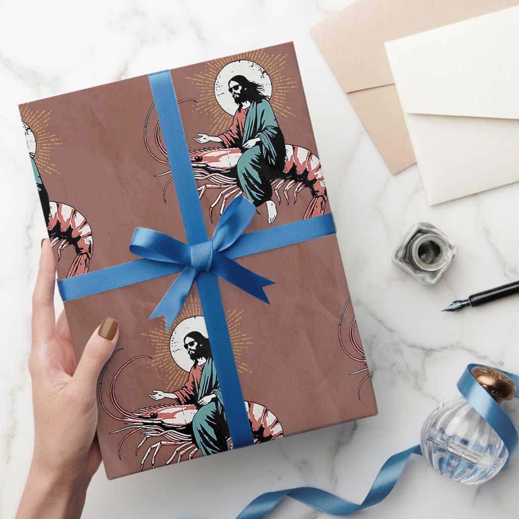 Funny Christian Prawn Wrapping Paper Roll Retro Jesus Riding A Shrimp Meme - Wonder Print Shop