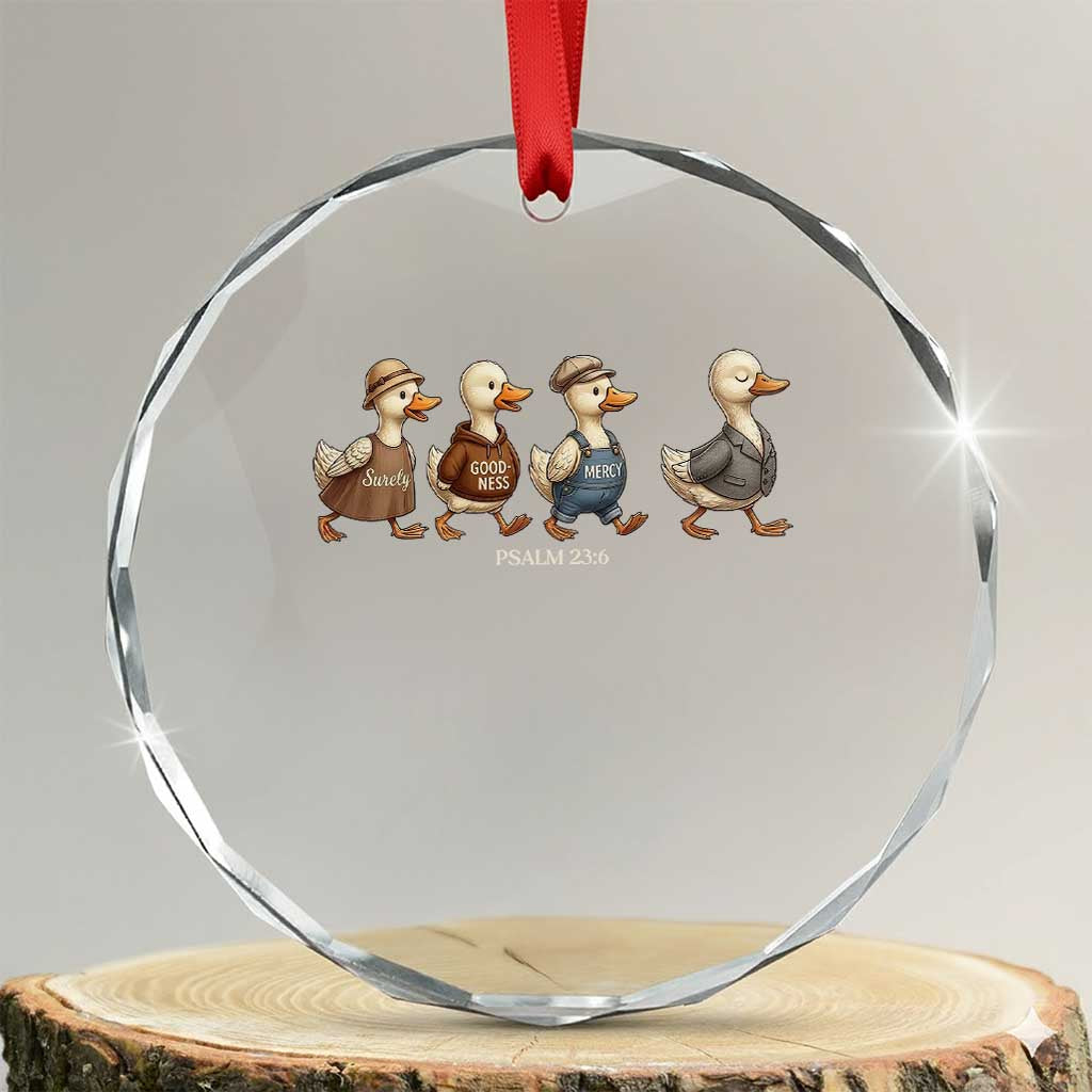Funny Christian Psalm 23:6 Duck Pun Crystal Glass Ornament Surely Goodness and Mercy Cute Bible Humor Gift
