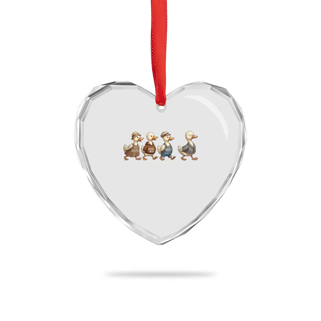 Funny Christian Psalm 23:6 Duck Pun Heart Crystal Glass Ornament Surely Goodness and Mercy Cute Bible Humor Gift