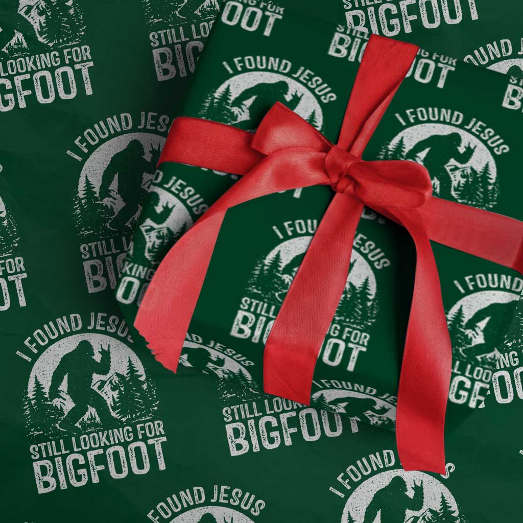Funny Christian Sasquatch Wrapping Paper Roll I Found Jesus Still Looking for Bigfoot Vintage Distressed Graphic