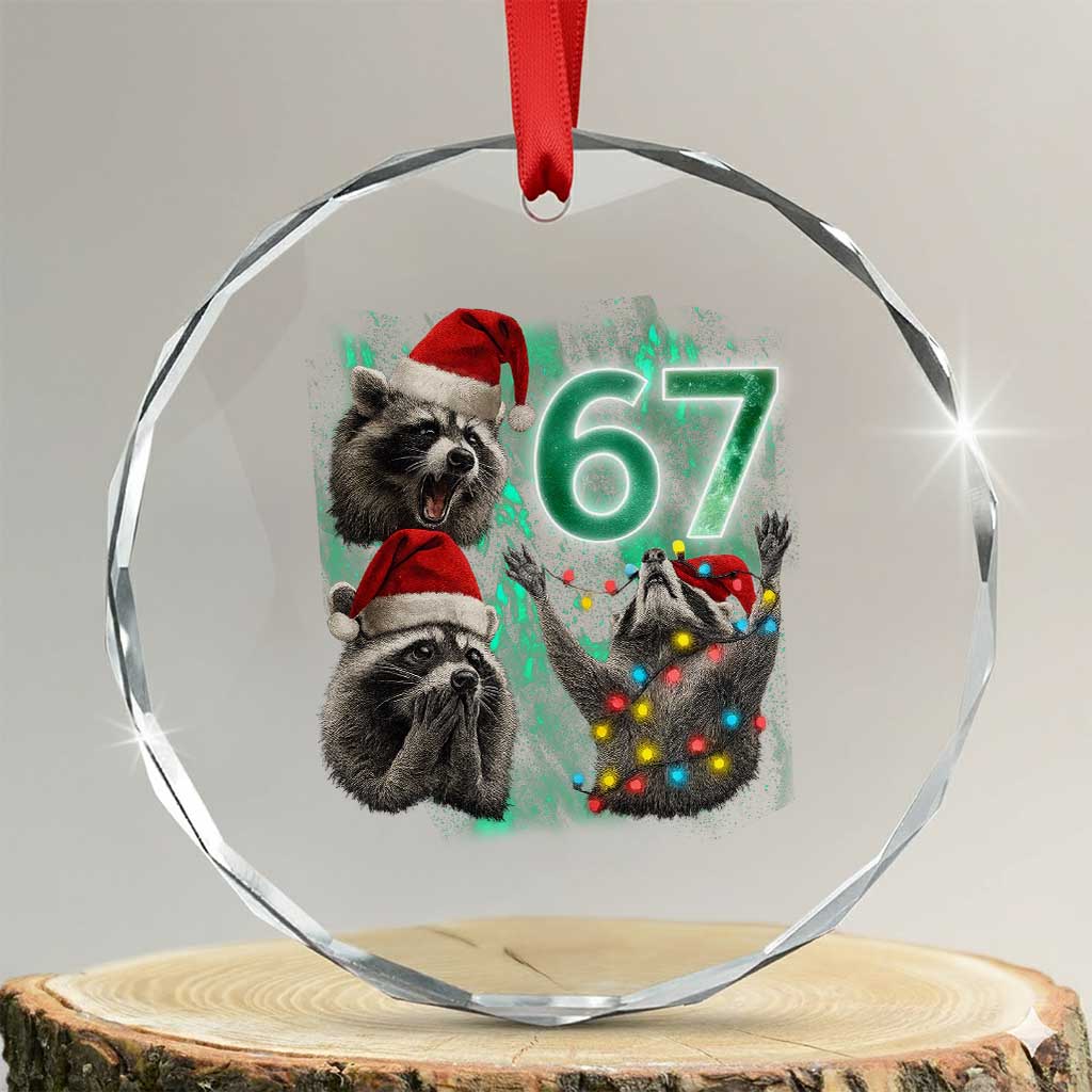 Funny Christmas 67 Meme Racoon Crystal Glass Ornament Howling at The Moon - Wonder Print Shop