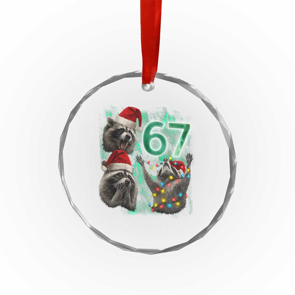 Funny Christmas 67 Meme Racoon Crystal Glass Ornament Howling at The Moon - Wonder Print Shop