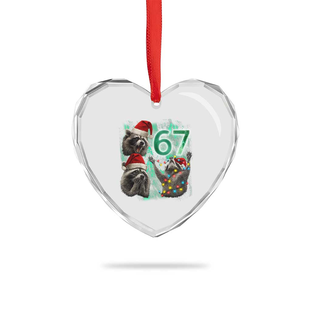 Funny Christmas 67 Meme Racoon Heart Crystal Glass Ornament Howling at The Moon - Wonder Print Shop