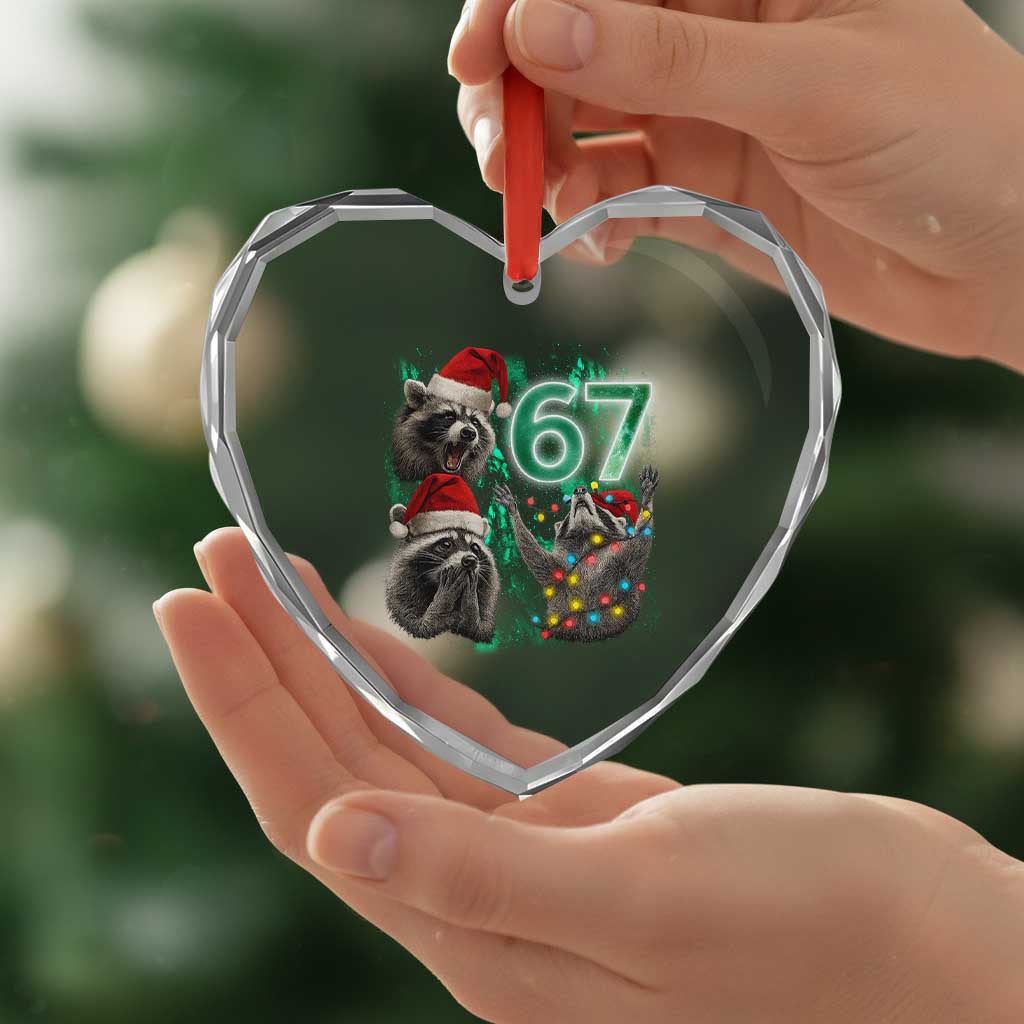 Funny Christmas 67 Meme Racoon Heart Crystal Glass Ornament Howling at The Moon - Wonder Print Shop