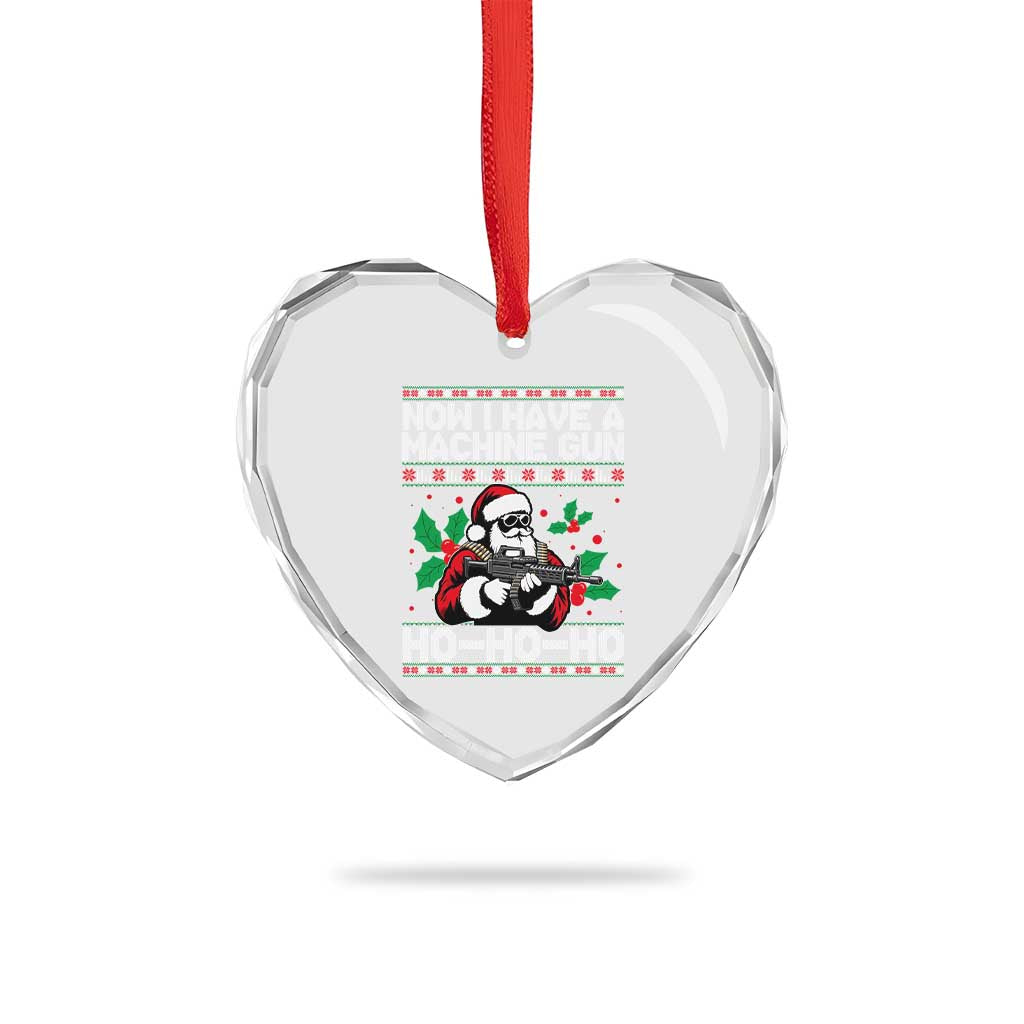 Funny Christmas 80's Die Movie Heart Crystal Glass Ornament Now I Have A Machine Gun Ho Ho Ho Gun Lover - Wonder Print Shop