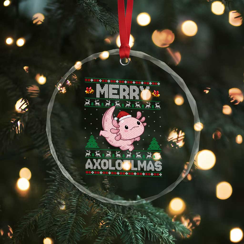 Funny Christmas Axolotl Crystal Glass Ornament Merry Axolotlmas Xmas Salamander - Wonder Print Shop