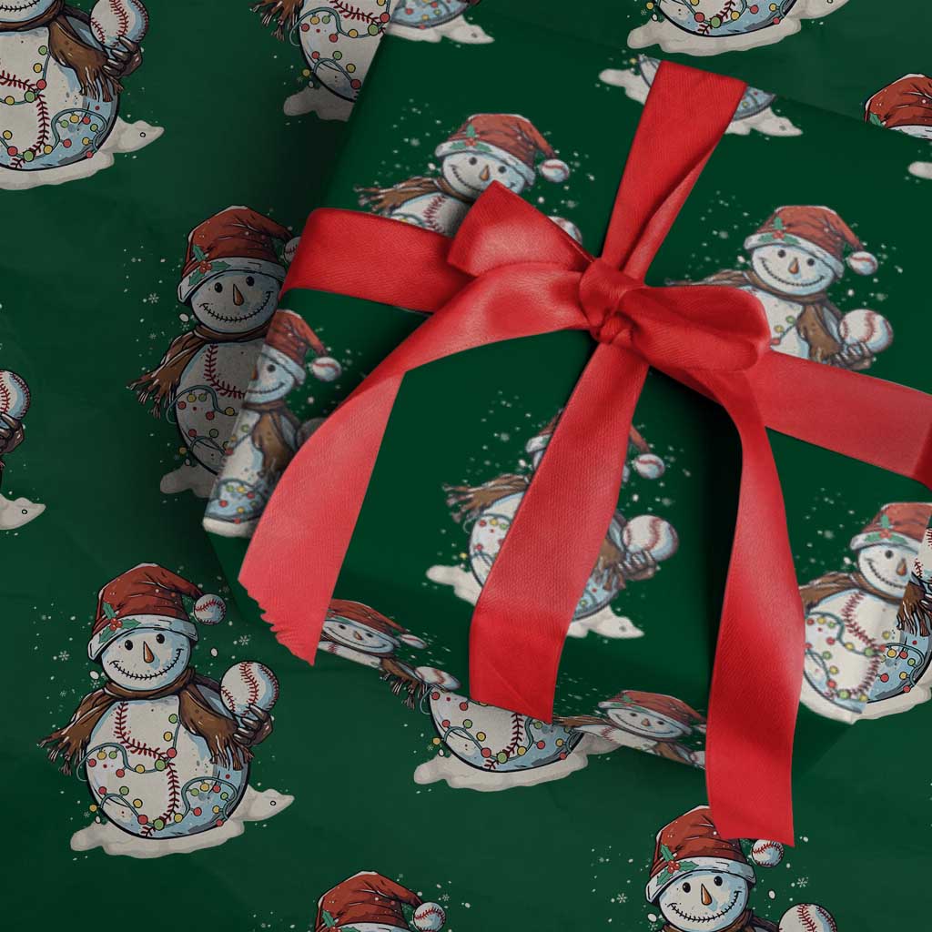 Funny Christmas Baseball Wrapping Paper Roll Cute Snowman Baseball Players Santa Hat - Wonder Print Shop