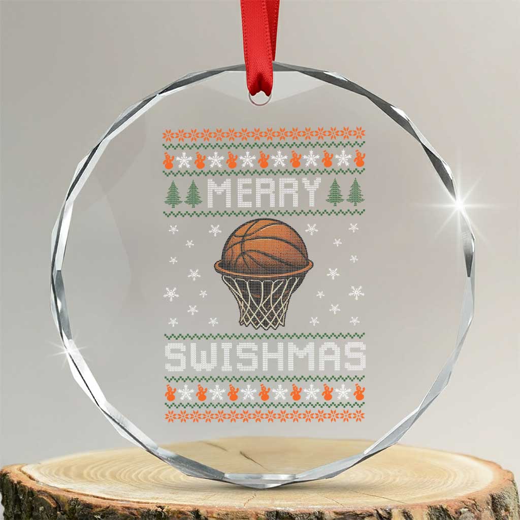 Funny Christmas Basketball Crystal Glass Ornament Merry Swishmas Ugly Xmas Swish Technique - Wonder Print Shop