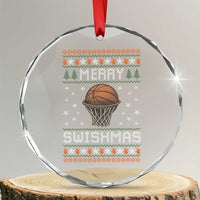 Funny Christmas Basketball Crystal Glass Ornament Merry Swishmas Ugly Xmas Swish Technique - Wonder Print Shop