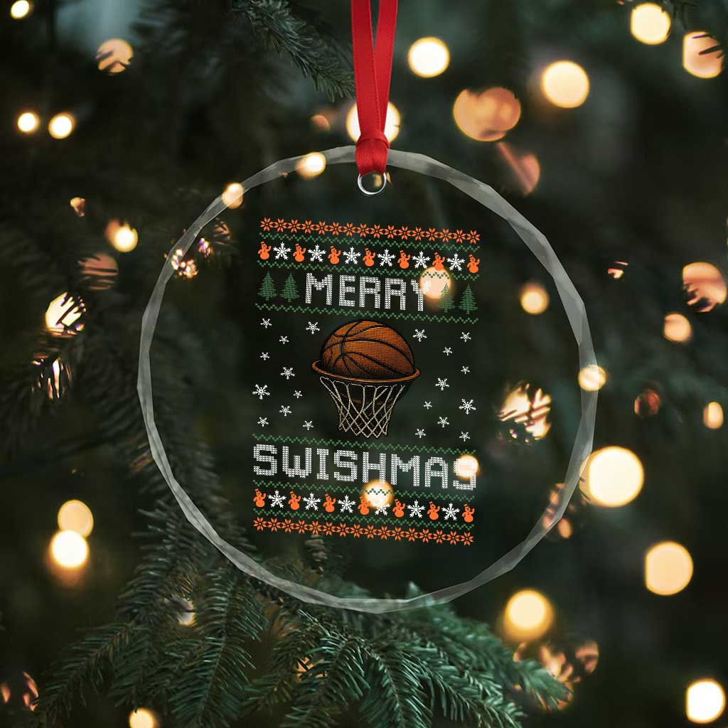 Funny Christmas Basketball Crystal Glass Ornament Merry Swishmas Ugly Xmas Swish Technique - Wonder Print Shop