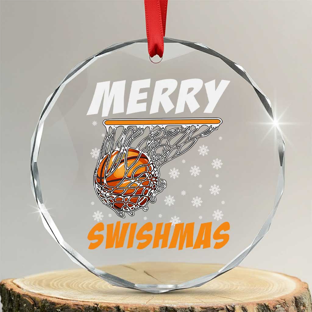 Funny Christmas Basketball Crystal Glass Ornament Merry Swishmas Xmas Swish Technique - Wonder Print Shop