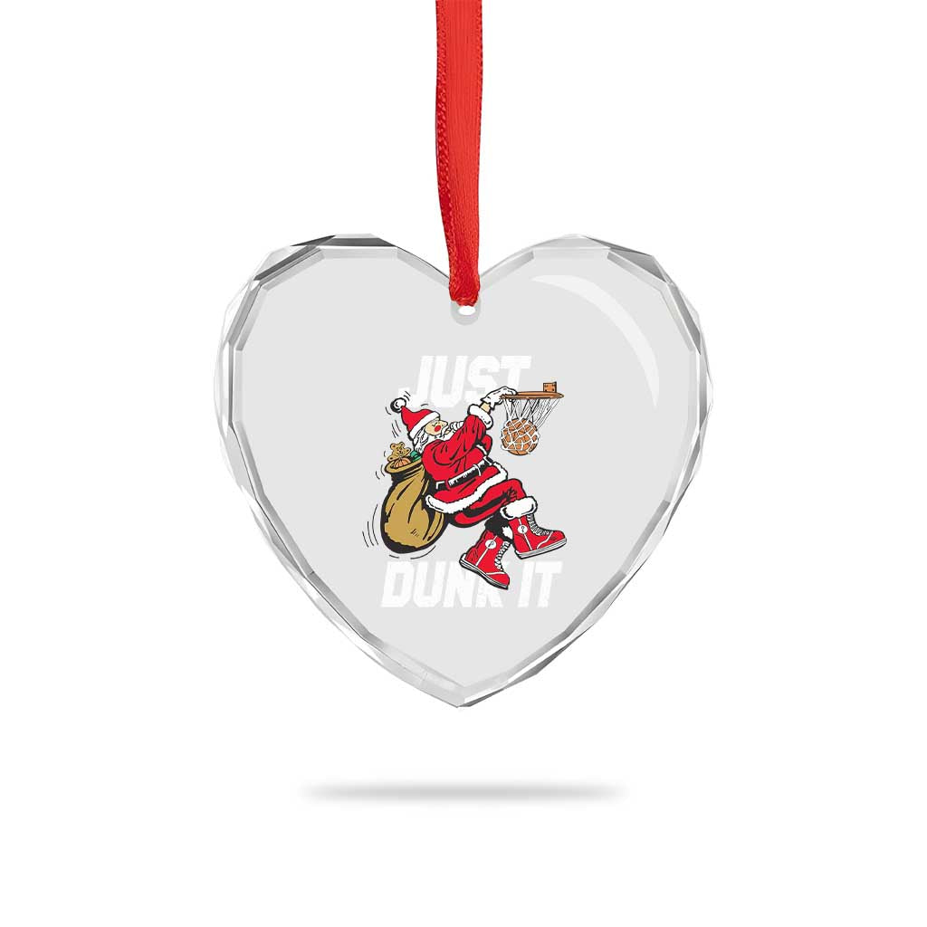Funny Christmas Basketball Heart Crystal Glass Ornament Just Dunk It Xmas Santa Sport - Wonder Print Shop