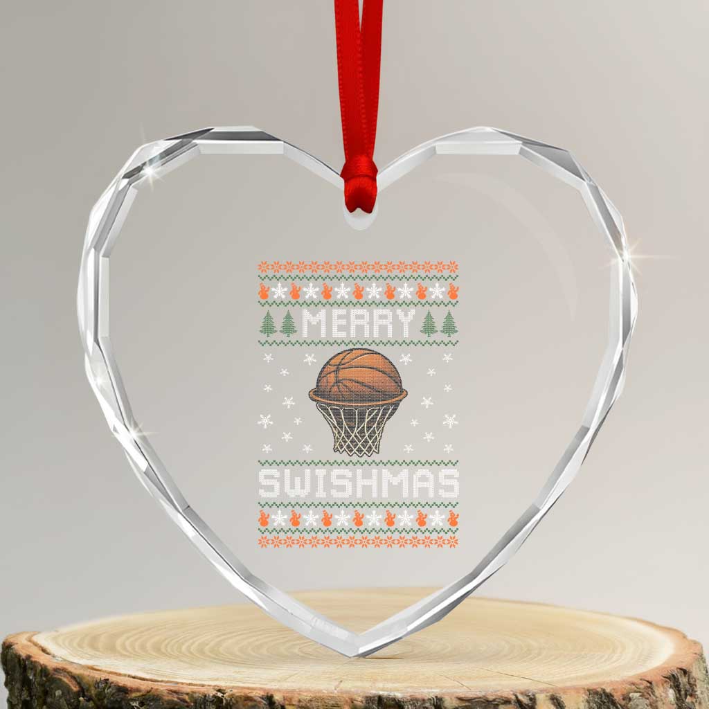 Funny Christmas Basketball Heart Crystal Glass Ornament Merry Swishmas Ugly Xmas Swish Technique - Wonder Print Shop