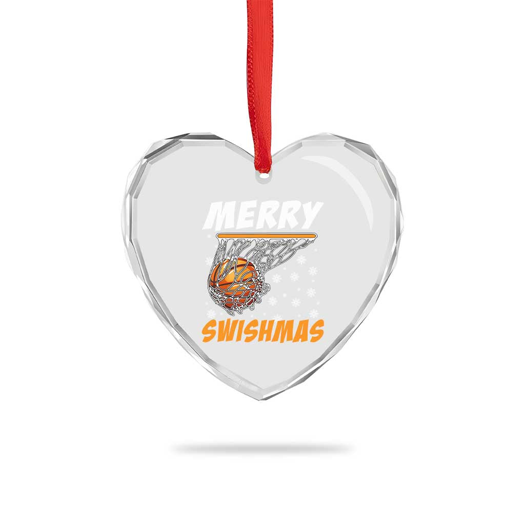 Funny Christmas Basketball Heart Crystal Glass Ornament Merry Swishmas Xmas Swish Technique - Wonder Print Shop