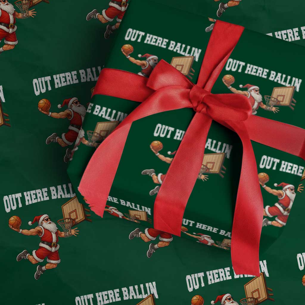 Funny Christmas Basketball Wrapping Paper Roll Out Here Ballin Xmas Santa Sport - Wonder Print Shop