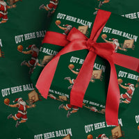 Funny Christmas Basketball Wrapping Paper Roll Out Here Ballin Xmas Santa Sport - Wonder Print Shop