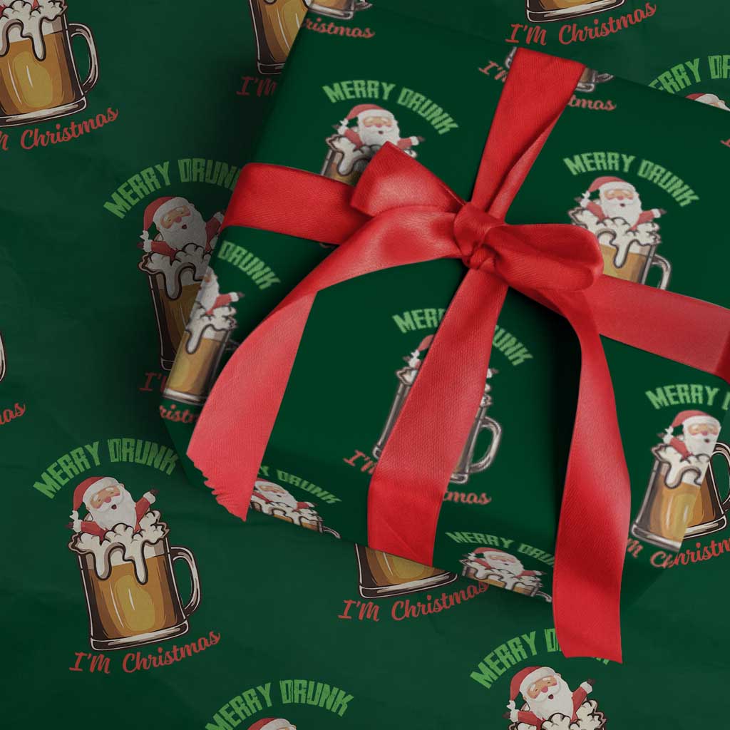 Funny Christmas Beer Wrapping Paper Roll Merry Drunk I'm Xmas Wasted Santa - Wonder Print Shop